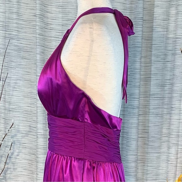 Adrianna Papell solid purple flowing halter evening party dress. - Picture 6 of 16